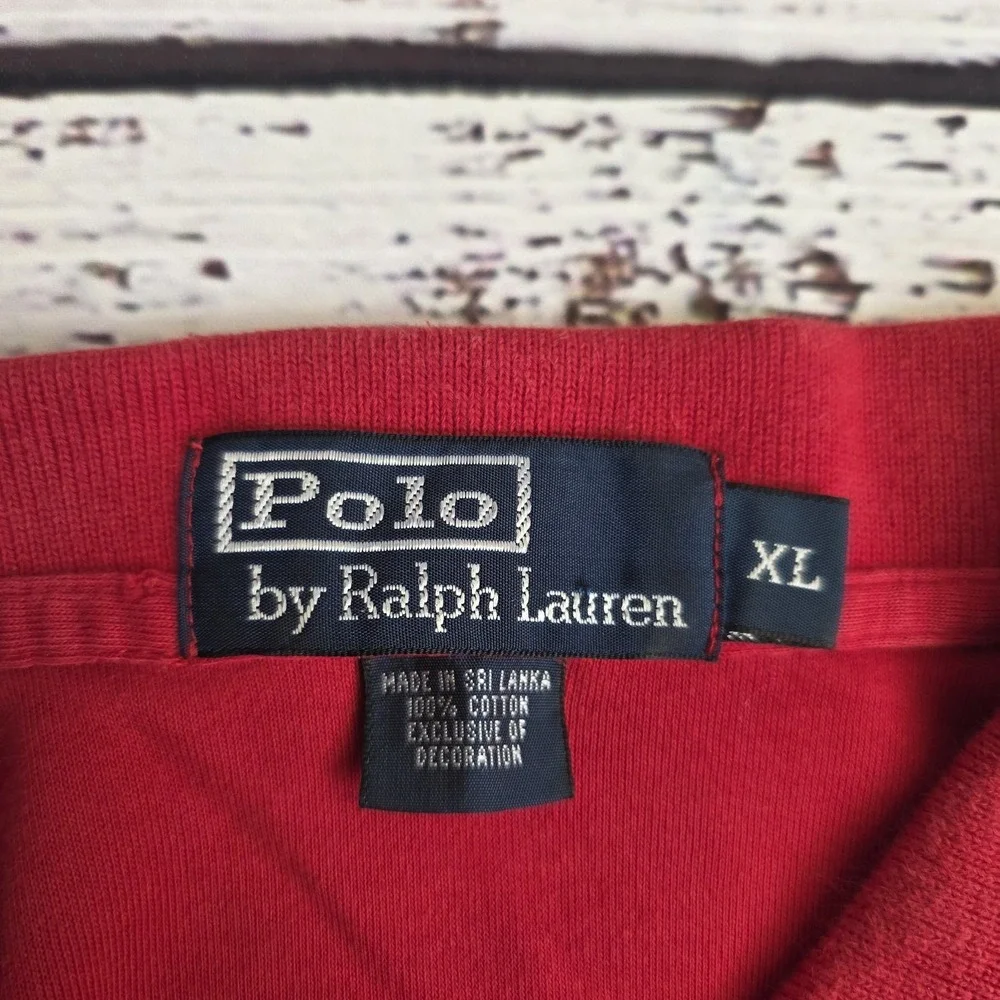 Polo Ralph Lauren Mens XL Polo Red Cotton Short Sleeve Blue Pony‎ Small Flaw